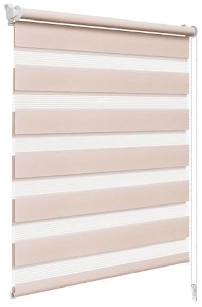 WOLTU Doppelrollo Klemmfix ohne Bohren Holzlook Natur B80 x H150 cm, Duo Rollo Zebrarollo Fensterrollo Klemmrollo Seitenzugrollo Easyfix lichtdurchlässig & verdunkelnd Rollos für Fenster und Tür