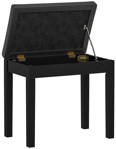 HOMCOM Klavierbank Klavierstuhl mit Stauraum bis 120kg Belastbar (Pianobank, 1-St, Klavierhocker), Kunstleder, Schwarz, 55 x 34 x 50 cm