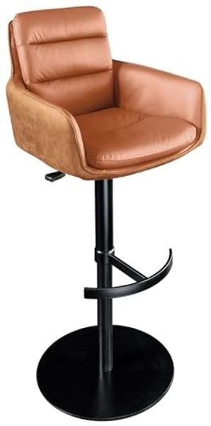 riess-ambiente Barhocker BIG GEORGE cognac - Echtleder, 360° drehbar, Metall-Fuß, mit Armlehne (Einzelartikel, 1 St), höhenverstellbar, mit Autoreturn & Fußablage – ideal für Deinen Tresen