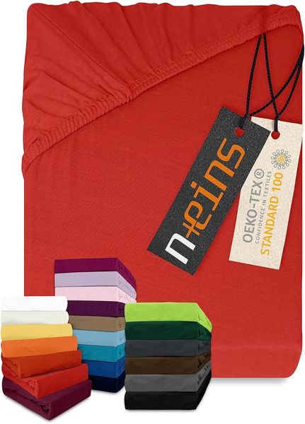 npluseins klassisches Jersey Spannbetttuch - vielen Farben + Größen - 100% Baumwolle 159. 192, 180-200x200 cm, rot