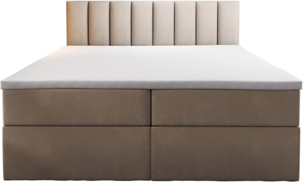 Palermo Boxspringbett mit Bettkästen H3 Matratze mit Topper (Beige, 140x200 cm)