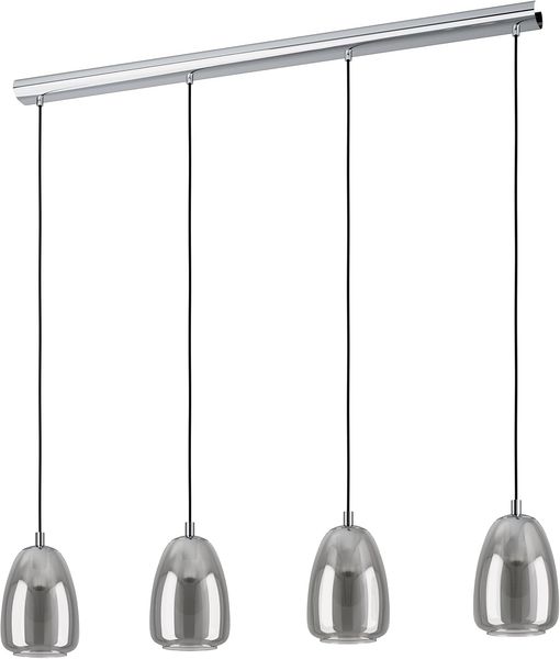 Eglo 98616 Pendelleuchte ALOBRASE chrom, Rauchglas schwarz-transparent E27 4X40W L:108cm B:15cm H:110cm dimmbar