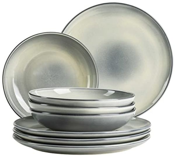 Teller Set für 4 Personen mit Speisetellern und Suppentellern in moderner nordischer Form, 8-teiliges Tafelservice; Grün