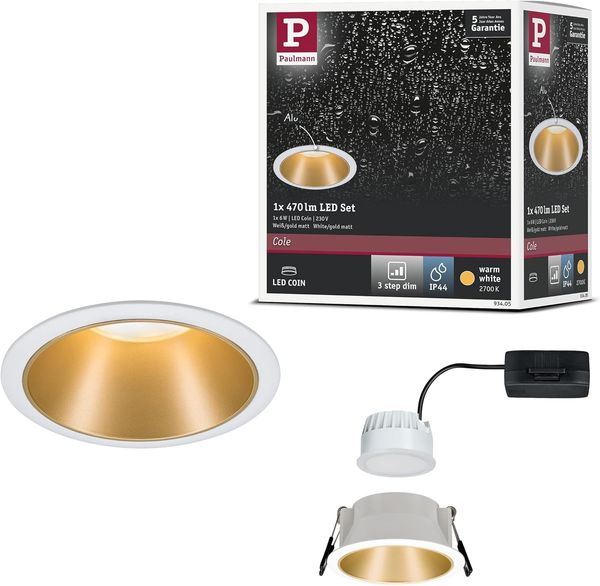 Paulmann No. 93405 Einbauleuchte LED Cole 6,5W Weiß Gold 3-Step dimmbar 2700K