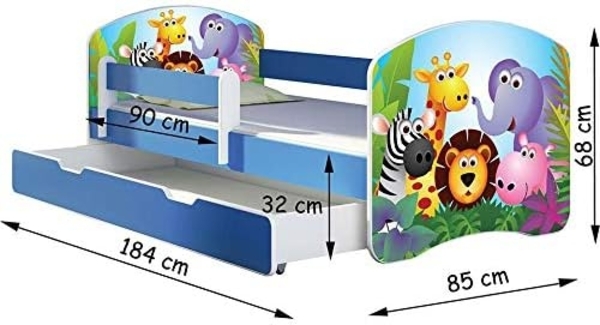 ACMA Kinderbett Jugendbett mit Einer Schublade und Matratze Blau mit Rausfallschutz Lattenrost II 140x70 160x80 180x80 (42 Traktor, 180x80 + Bettkasten) Bild 3