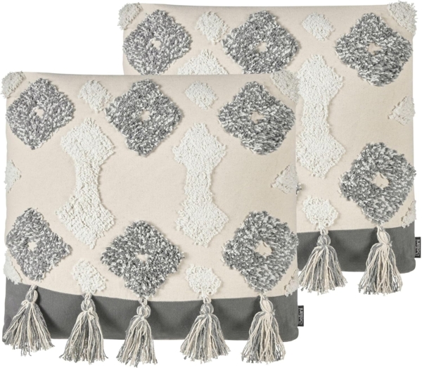 Kissen 2er Set Geometrisches Muster ALOCASIA Baumwolle 45 x 45 cm Beige