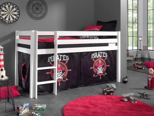 Spielbett Pino mit Textilset "Pirates", Kiefer massiv weiss Bild 2