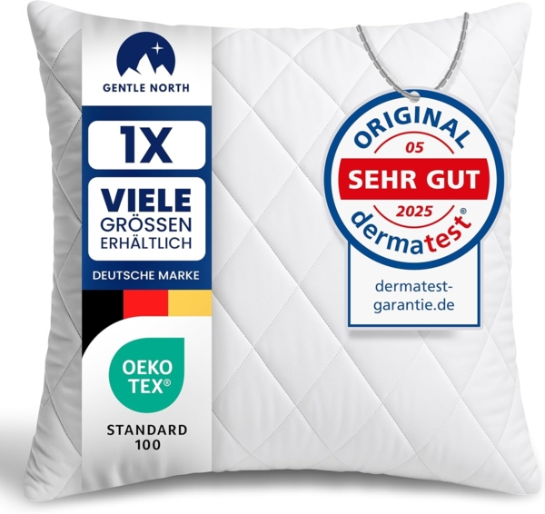 Gentle North Kopfkissen (80x80 cm groß) - Kissen für Bett und als Dekokissen - Mit Reißverschluss für Füllung - Sofakissen - Zierkissen für Couch und Sofa - Ökotex - Waschbar bis 60° - Weiß
