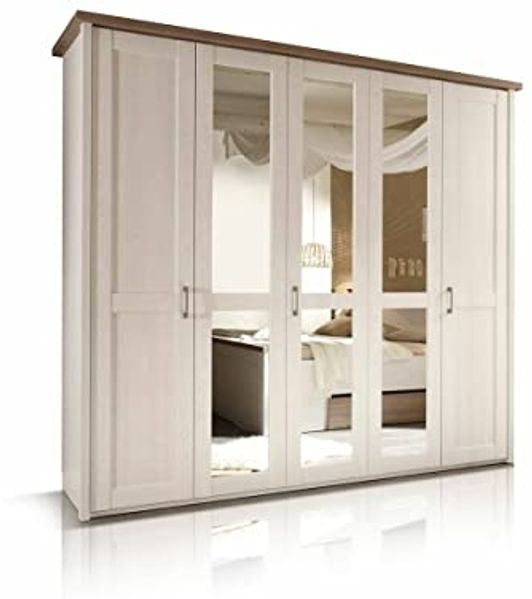 Möbel-Eins LUBA Drehtürenschrank 5trg, Material MDF, weiss piniefarbig/trüffelfarbig