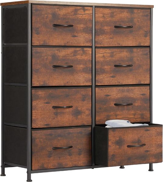 DUMOS Kommode für Schlafzimmer mit Stoffschubladen hohe Organizer für Kleidung Schrank Kinderzimmer Aufbewahrungsturm mit Schrank Metallrahmen Holzplatte leichte