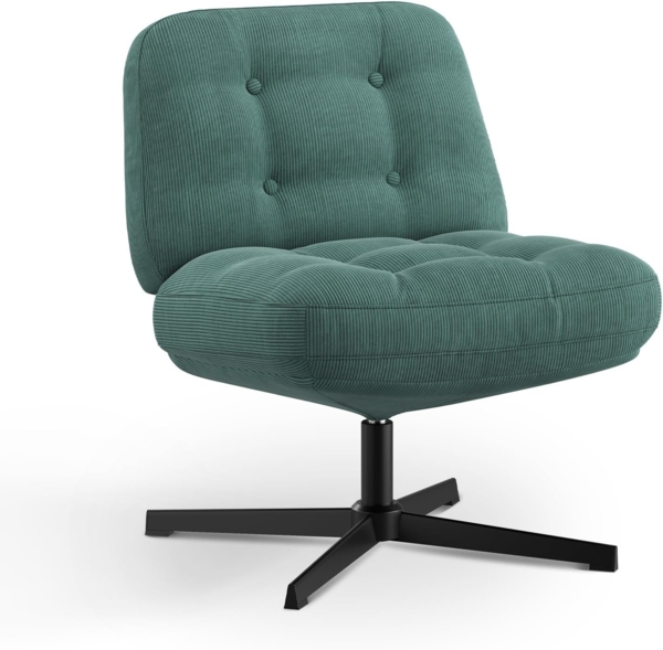COLAMY Ergonomischer Bürostuhl Ohne Rollen, Schneidersitz Stuhl, Criss Cross Chair, 360° Drehbar Lehnstühle Lounge, Schminktisch Stuhl für Home Office, Grün