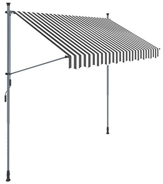 Songmics Klemmmarkise, 250 cm, Balkonmarkise, Sonnenschutz, Markise mit Gestell, Verstellbare Höhe 2-3 m, Grau-Weiß gestreift GSA253GW