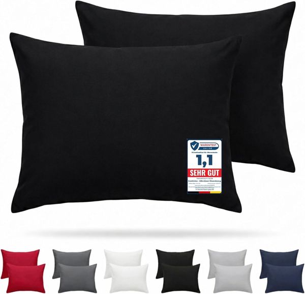 Komfortec Kissenbezug 50x70 2er Set - 100% Mikrofaser, Weich & Atmungsaktiv, mit Reißverschluss - Kopfkissenbezug - Waschbar & Pflegeleicht - Schwarz