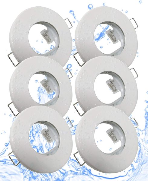 TRANGO LED Einbauleuchte, 6er Set 6729IP-066AK Einbaustrahler Rund IP44 in Weiß matt Badleuchte, Bad Einbauleuchte, Deckenspots, Einbauspots, Deckenleuchte inkl. 6x GU10 Lampenfassung für Bad, Sauna, Außen, Feuchtraum
