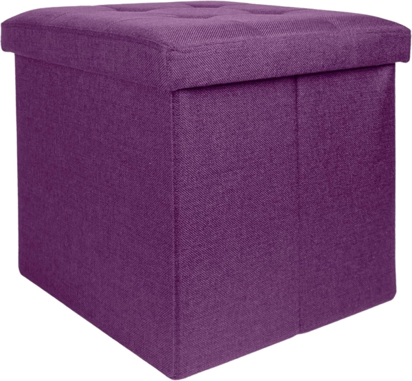 Intirilife Sitzhocker (Sitzwürfel mit Stauraum 38x38x38 cm in NEBEL LILA - Fußablage), Faltbarer Sitzhocker aus Stoff mit Mulden - Aufbewahrungsbox Fußhocker