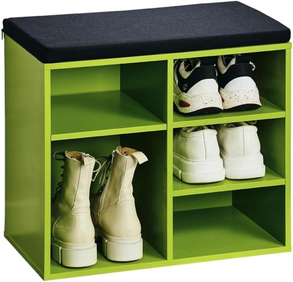 Kesper Schuhschrank mit Sitzkissen, Material: Faserplatte, Maße: B51,5 x H48 cm x L29,5 cm, Farbe: Grün, Schwarz 15962