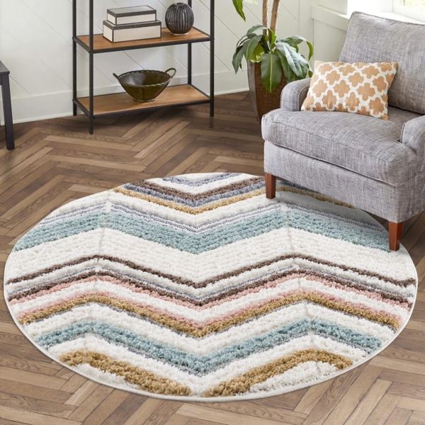 Carpet City Hochflor-Teppich Focus 3009, rund, Höhe: 20 mm, besonders weich, Zickzack/ Chevron Optik, 3D-Effekt