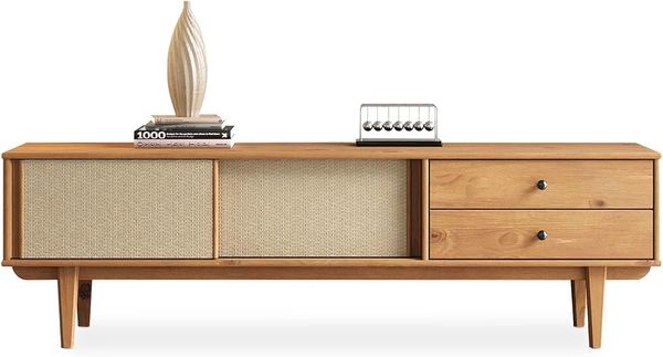 IDIMEX Lowboard SIMONA, TV Schrank 175 cm Massivholz Rattan Schiebetür Eiche Finish