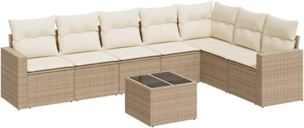 vidaXL 8-tlg. Garten-Sofagarnitur mit Kissen Beige Poly Rattan 3219048