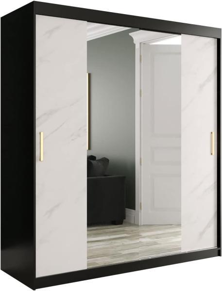 Kleiderschrank Kamoga T1 180 (Schwarz / Marmor Weiß + Gold, mit Schubladen)