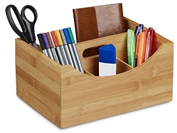 Relaxdays Schreibtischorganizer Bambus mit Griff