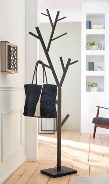 Dekoleidenschaft Garderobenständer "Baum" aus Metall, schwarz, Garderobe 180 cm hoch, Standgarderobe, Flurgarderobe stehend, Metallgarderobe, Kleiderständer, Jackenhalter