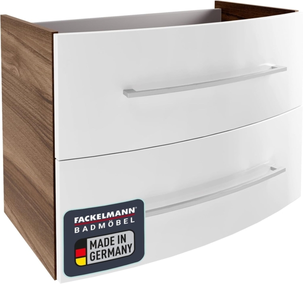 Fackelmann VERONA Waschbeckenunterschrank 79,4 cm breit, Braun Dunkel/Weiß Hochglanz