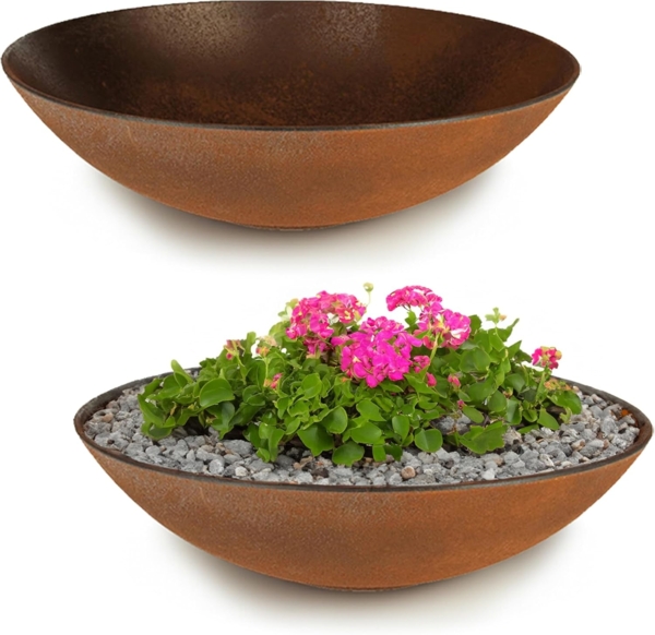 matches21 HOME & HOBBY Blumentopf Flache Pflanzschalen für draussen Dekoschalen rund Rost-Optik 35 cm (2 St), Blumen-Schale als wetterfeste Friedhof-Schale Grab-Schmuck Grabschale