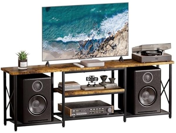 Yorbay Lowboard TV Schrank für Fernseher bis zu 70 Zoll,160 Breite mit offene Fächer, Schwarz & Retro Holzfarben - Für Wohnzimmer & Schlafzimmer