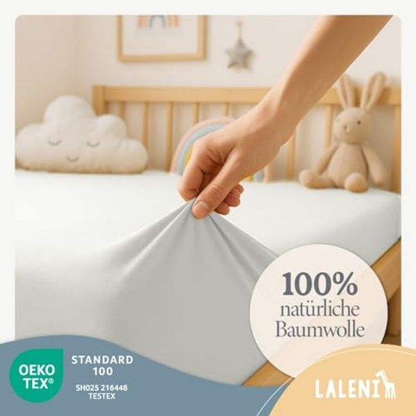 Laleni 2er-Set Spannbettlaken Babybett Kinderbett 70x140 cm - Oeko-Tex Zertifiziert, 100% Baumwolle, atmungsaktives Spannbetttuch Jersey Baby, 135 g/m², Elfenbein Bild 3