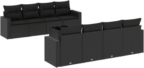 vidaXL 9-tlg. Garten-Sofagarnitur mit Kissen Schwarz Poly Rattan 3251082