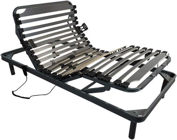 Somnia Descanso Elektrisches Gelenkbett, verstärkt, mehrere Zonen, 5 Ebenen, Hytrel-Federung, Zuverlässigkeit und Robustheit, Deutscher Motor, Stahl, Grau, 105x190 cm