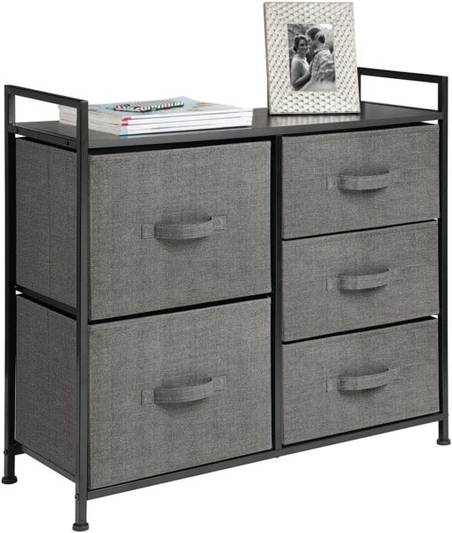 Schmaler Stoff Schrank 5 Schubladen Kommode Aufbewahrung anthrazit 82 cm mDesign