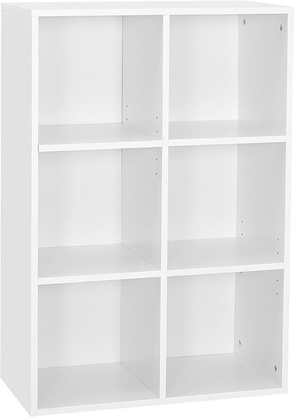 Meerveil Bücherregal, Bücherschrank mit 6 Fächer, Regal aus Holz, Aufbewahrungsschrank für Bücher und DVDs, Dreischichtiges Aufbewahrungsregal, Weiß