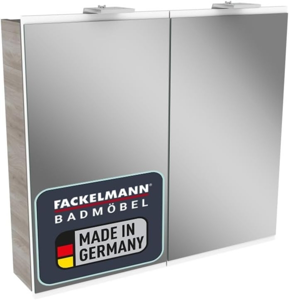 Fackelmann LIMA LED Spiegelschrank 80 cm breit, Braun/Weiß