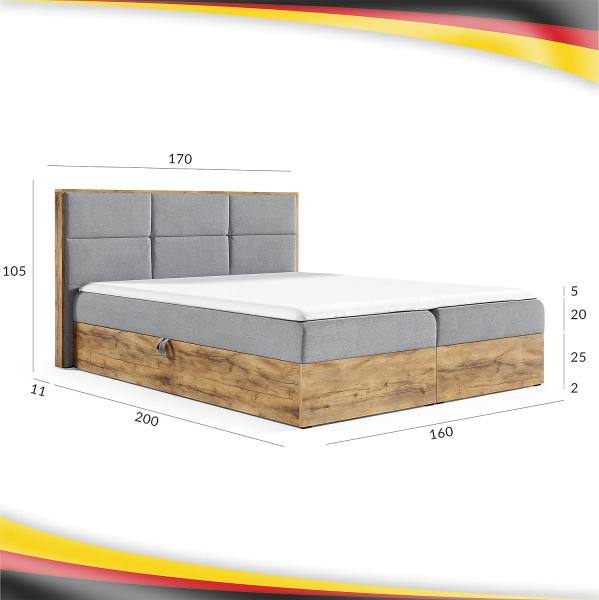 Boxspringbett Doppelbett LOFT 1 - Das perfekte Bett für Ihr Schlafzimmer. 160x200 cm Bett mit Bonellmatratze, mit Bettkasten für Bettwäsche und Topper. Bett mit Kopfteil. (LOFT 1 SHWARZ, 160x200) Bild 2