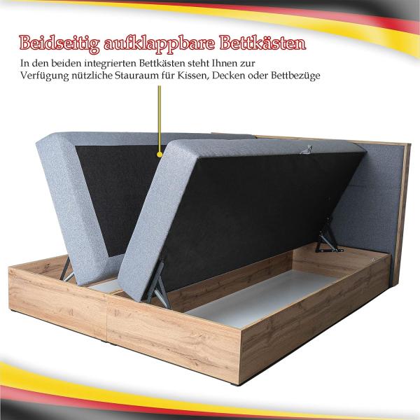 Boxspringbett Doppelbett LOFT 1 - Das perfekte Bett für Ihr Schlafzimmer. 160x200 cm Bett mit Bonellmatratze, mit Bettkasten für Bettwäsche und Topper. Bett mit Kopfteil. (LOFT 1 SHWARZ, 160x200) Bild 5