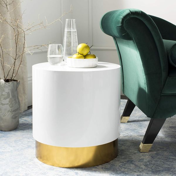 SAFAVIEH Modern Accent Table with Wooden , in White and Gold, 45 X 45 X 45.72