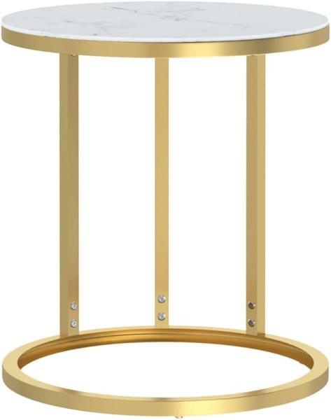 vidaXL Beistelltisch Golden und Weiße Marmor-Optik 45 cm Hartglas