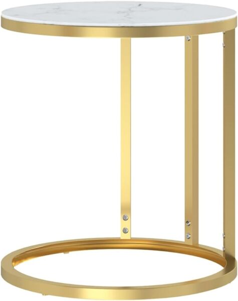 vidaXL Beistelltisch Golden und Weiße Marmor-Optik 45 cm Hartglas 331664 Bild 4