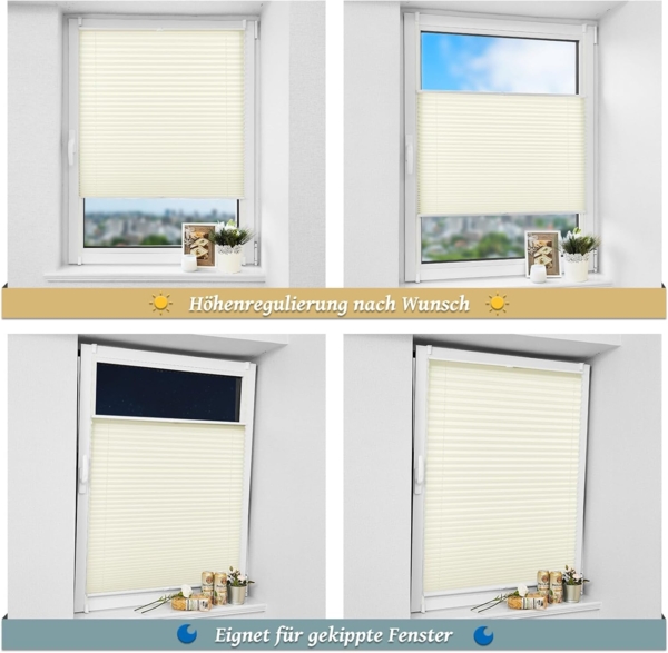 Plisseerollo ohne Bohren Klemmfix 65x120 cm(BxH) Beige Jalousie Sonnenschutz Easyfix Faltrollo Lichtdurchlässig Rollo für Fenster & Tür Bild 6