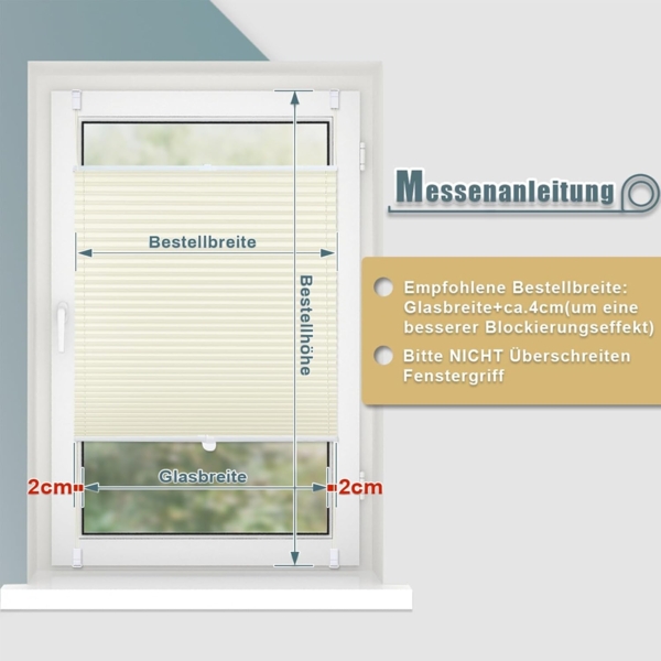 Plisseerollo ohne Bohren Klemmfix 65x120 cm(BxH) Beige Jalousie Sonnenschutz Easyfix Faltrollo Lichtdurchlässig Rollo für Fenster & Tür Bild 5