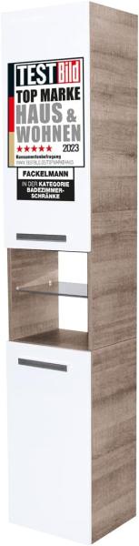 Fackelmann A-VERO Hochschrank 35 cm, Regal, Grau-Eiche Optik/Weiß