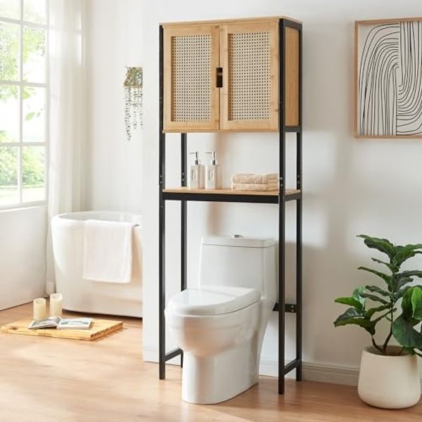 Toilettenschrank Tervola 172x63x27 cm Schwarz/Bambus [en. casa]