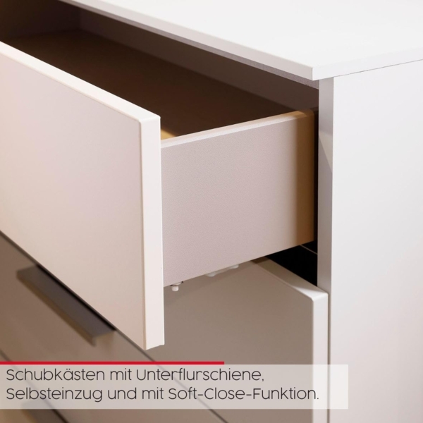 Rauch Möbel Flipp, Sideboard, TV-Schrank, Kommode mit Stauraum, Alpinweiß, 2-türig, 3 Schubkästen, Griffe Chrom, 160 x 61 x 42 cm Bild 9