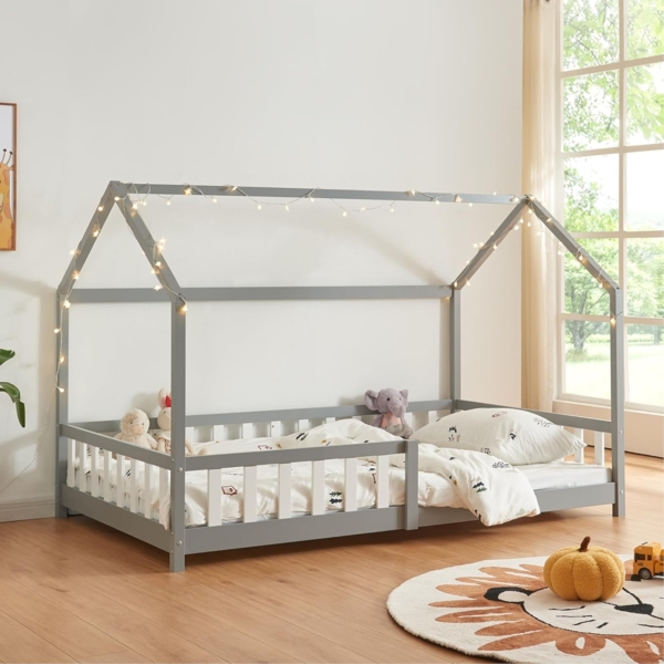 Hausbett Hesel mit Rausfallschutz 140x200cm Grau [en. casa]