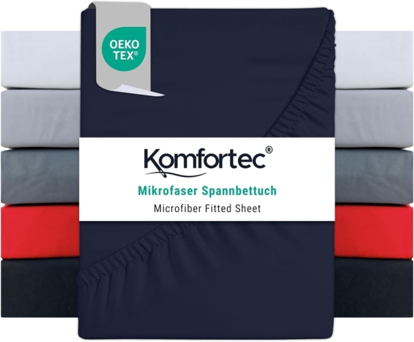 Komfortec Spannbettlaken Boxspringbett bis 15cm - 30cm Matratzenhöhe, Mikrofaser, Gummizug: Rundum, (1 Stück), 140x200 cm, Navy Blau