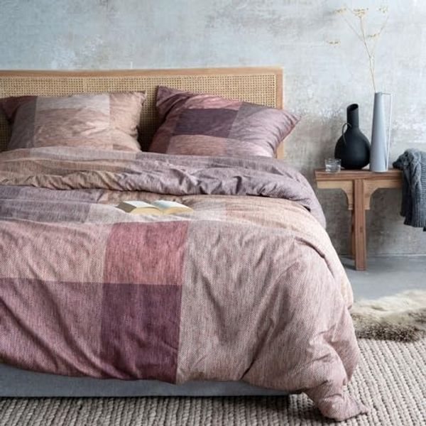 Irisette Magic Mako-Satin Bettwäsche 135x200 Karo Melange weinrot sand 8878-50