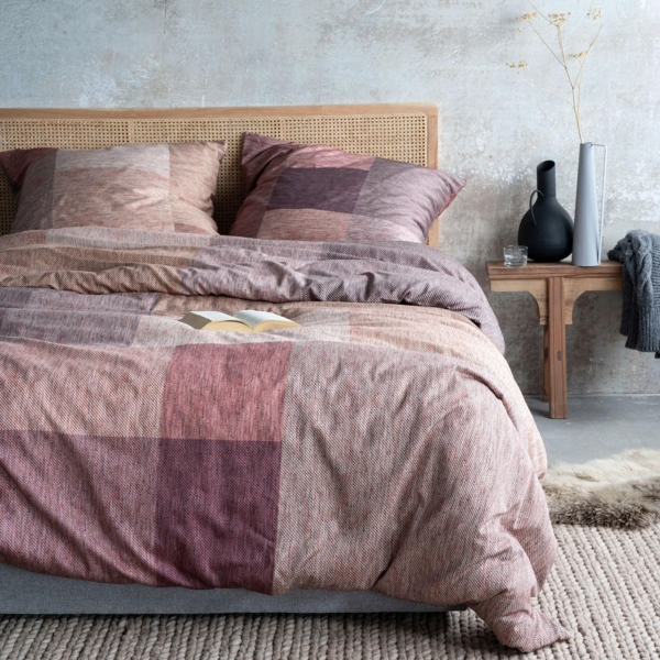 Irisette Magic Mako-Satin Bettwäsche 135x200 Karo Melange weinrot sand 8878-50