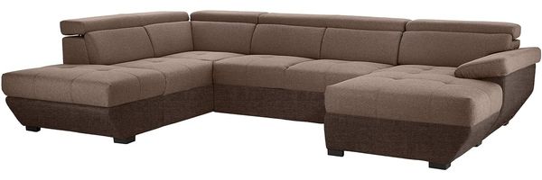 Mivano Wohnlandschaft Speedway, Modernes U-Form-Sofa mit verstellbaren Kopfstützen, 332 x 79 x 222, Zweifarbiger Bezug, Braun/Dunkelbraun